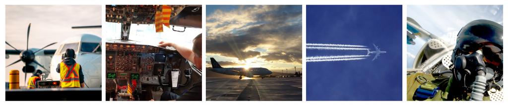 A collage of aeroplane images in a row