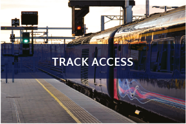 A button for Track Access with an image of a purple train waiting at a station.